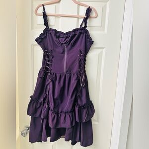 Purple Ruffled Lace-Up Detail Gothic Dark Renaissance Steakpunk Dress S